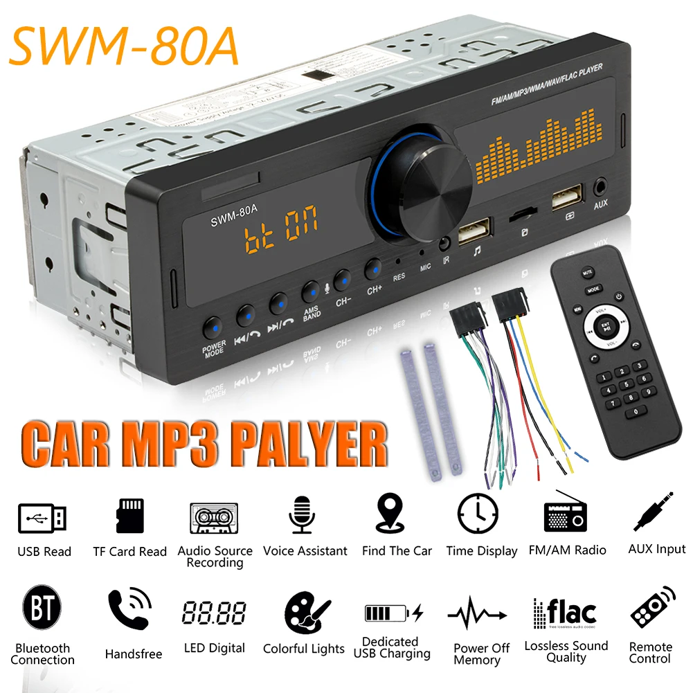SWM 80A ISO FM AM автомобильное аудио Bluetooth TF USB AUX 1 DIN радио экран RDS Multimeida MP3 плеер