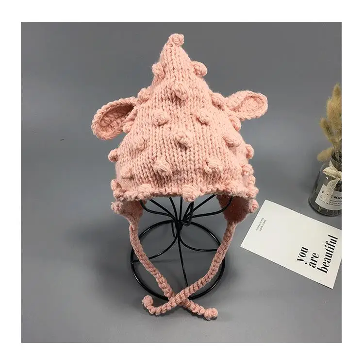 Лидер продаж, осенне-зимняя вязаная детская шапка для маленьких мальчиков и девочек, шапка с оленьими ушками для новорожденных, шапочка с кроликом, шаль, обертывания, шапка-ушанка, реквизит для фотосессии - Цвет: Розовый