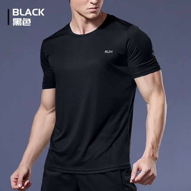 Camisetas negras de compresión para hombre, de manga corta