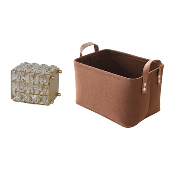 

Crystal Makeup Brush Storage Bucket Pen Holder & Foldable Laundry Basket Felt Toy Book Storage Basket