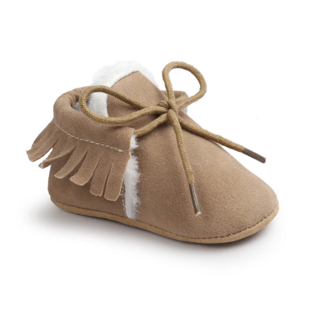 Pudcoco Newborn Baby Boys Girls Soft Sole Crib Shoes Warm Boots Anti-slip Sneakers 0-18m - Color: Khaki