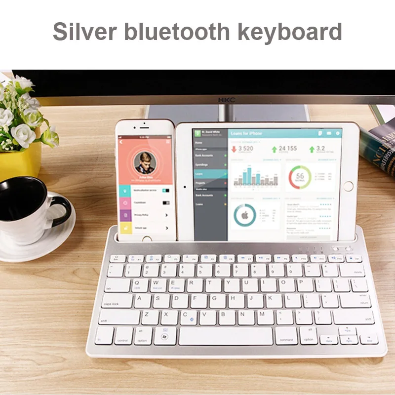 Оригинальная портативная беспроводная bluetooth-клавиатура для планшета, ноутбука, iPad, Поддержка IOS, Android, система телефона, совместимая с несколькими системами - Цвет: Серебристый