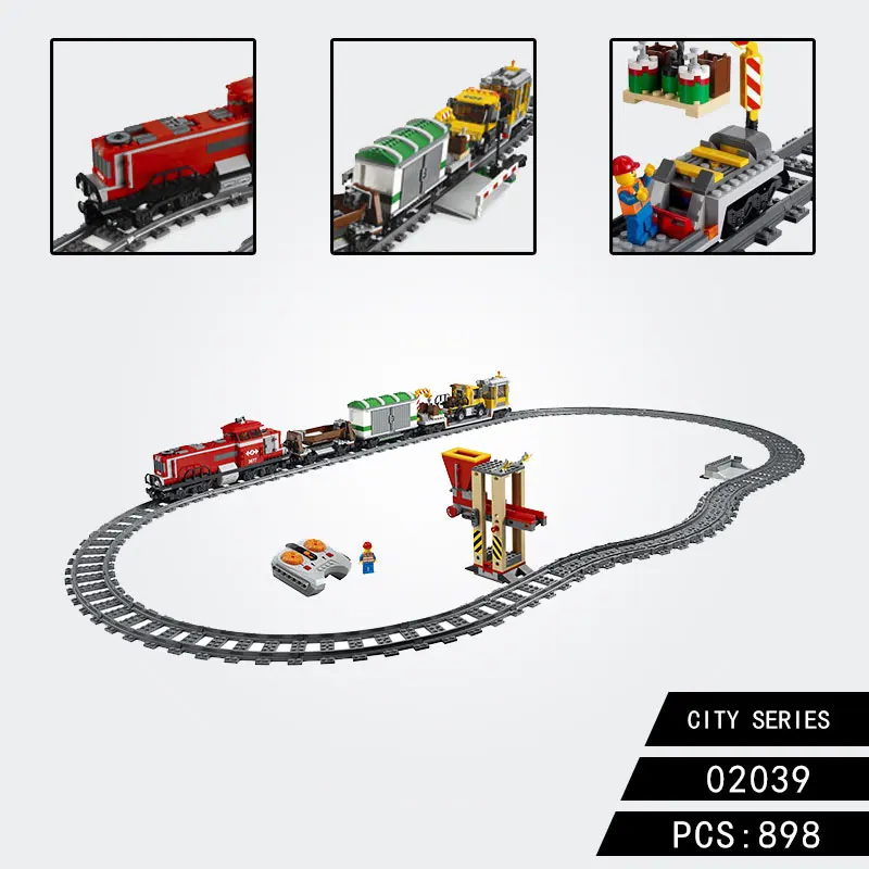 

For Legoing Technic City Red Cargo Train Motorized Remote Control Figure Building Blocks RC Train Model Friend Children Toy Gift