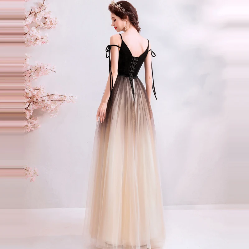Skyyue вечерние платья контрастного цвета с v-образным вырезом без рукавов robe De Soiree длина до пола ТРАПЕЦИЕВИДНОЕ ПЛАТЬЕ с бретельками E147