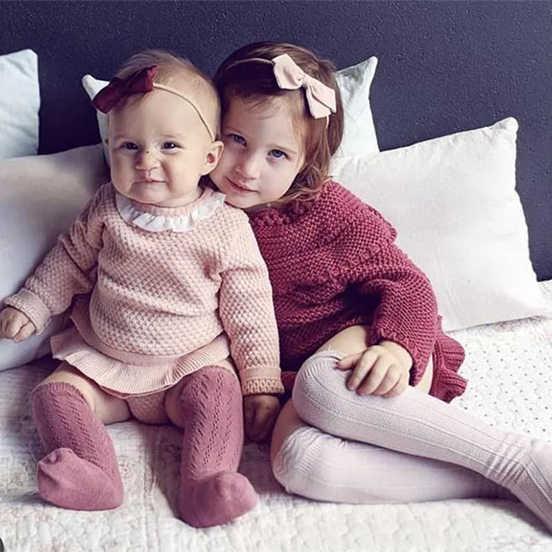 Baby Knit Set knitted Suit Sets Cotton Long Sleeve Blouse + Lotus Leaf Shorts Clothing 0-2Y |