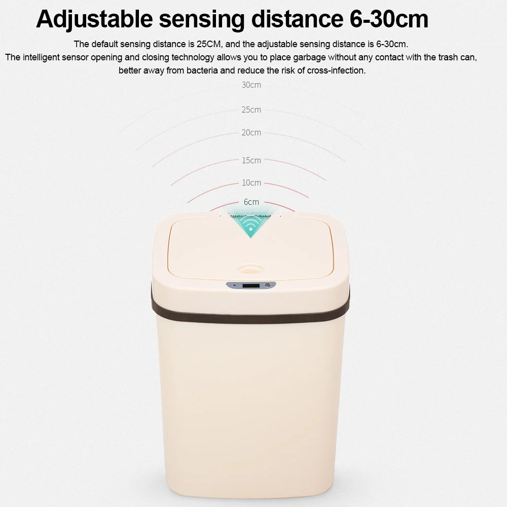  NINESTARS Smart Trash Can 12L Ashcan Bins Motion Sensor Auto Sealing LED Induction Cover Waste Bin  - 4000212356793