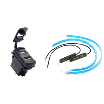 

2 Set Accessories: 1 Set Dynamic Daytime Running Lights & 1 Set Dual Port USB Charger Socket Voltage Voltmeter Rocker Switch Pan