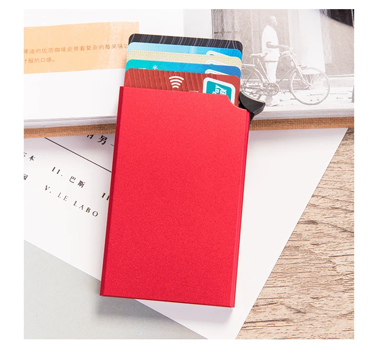 Red X-55 BISI GORO/Защита от кражи RFID кредитной держатель для карт тонкий ID карты Чехол унисекс автоматически твердого металла кошелёк для банковских карт Бизнес мини - Цвет: Red X-55
