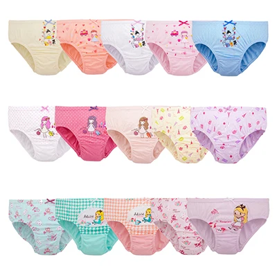 1 pcs 2 to 12 years kids cotton panties Girl Panties female cartoon printed children baby comics pants Bowknot briefs underwear - Цвет: girls panties