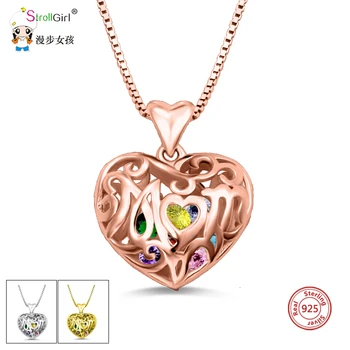 

StrollGirl 925 Sterling Silver Customized Girlfriend Heart Cage Necklace with Birthstone DIY Pendant Necklace Valentine's Day Gi
