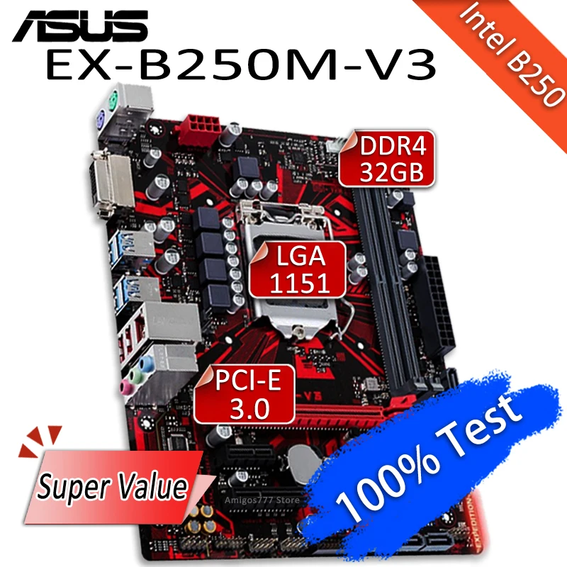 Материнская плата LGA 1151 Asus EX-B250M-V3 Core i7/i5/i3 Intel B250 DDR4 32 Гб DVI USB3.0 SATA3.0 Gaming Placa-MOM |