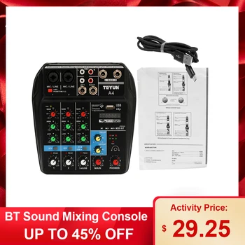 

TU04 BT Sound Mixing Console Record 48V Phantom Power Monitor AUX Paths Plus Effects 4 Channels Audio Mixer with USB