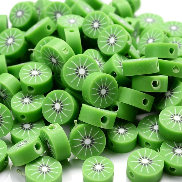 30Pcs/Lot Fruit Beads Polymer Clay Beads Charm Green Kiwi Polymer Clay  Spacer Beads For Jewelry