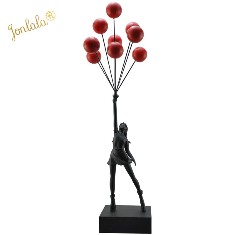New Luxurious Balloon Girl Statues Banksy Flying Balloons Girl Art Sculpture Resin Craft Home Decoration Christmas Gift 57cm