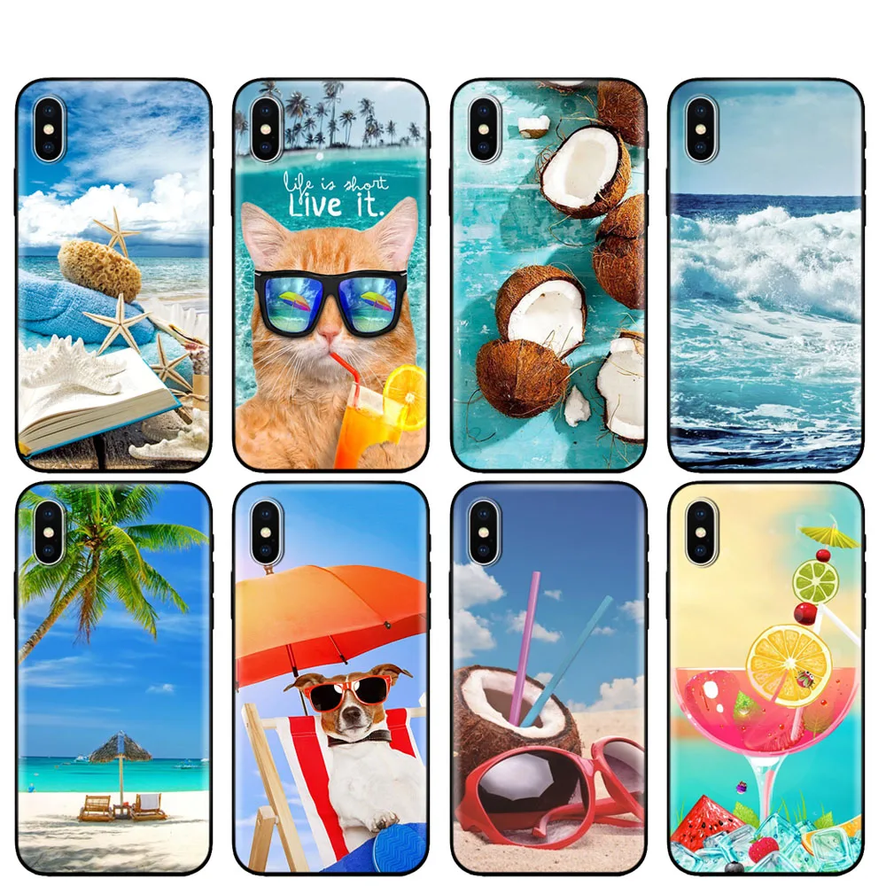 Custodia In Tpu Nero Per Iphone 5 5S Se 6 6S 7 8 Plus X 10 Custodia In Silicone Per Iphone Xr Xs 11 Pro Max Custodia Summer Beach Wave Sea
