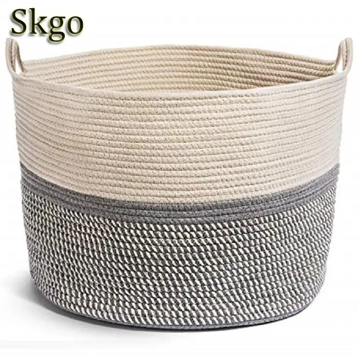 Multi-function Large Cotton Rope Woven Storage Basket for As Picture Clothes Toys Home