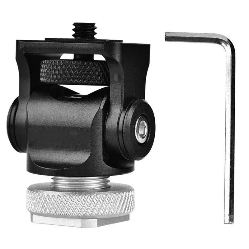 Hot shoe adjustable monitor holder mount camera pan 360 degree tilt 180 degree with cold shoe mount and 1/4'' tripod head monitor mount adapter