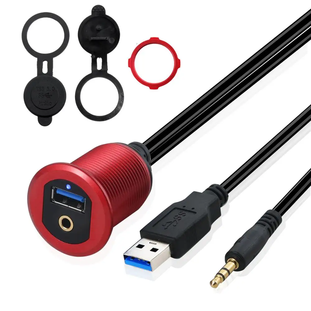U3-Y06-RED Светодиодный USB 3,5 мм 1/8 Aux свинцовый Удлинительный кабель жила монтажная панель 1 м - Цвет: U3-Y06-RED