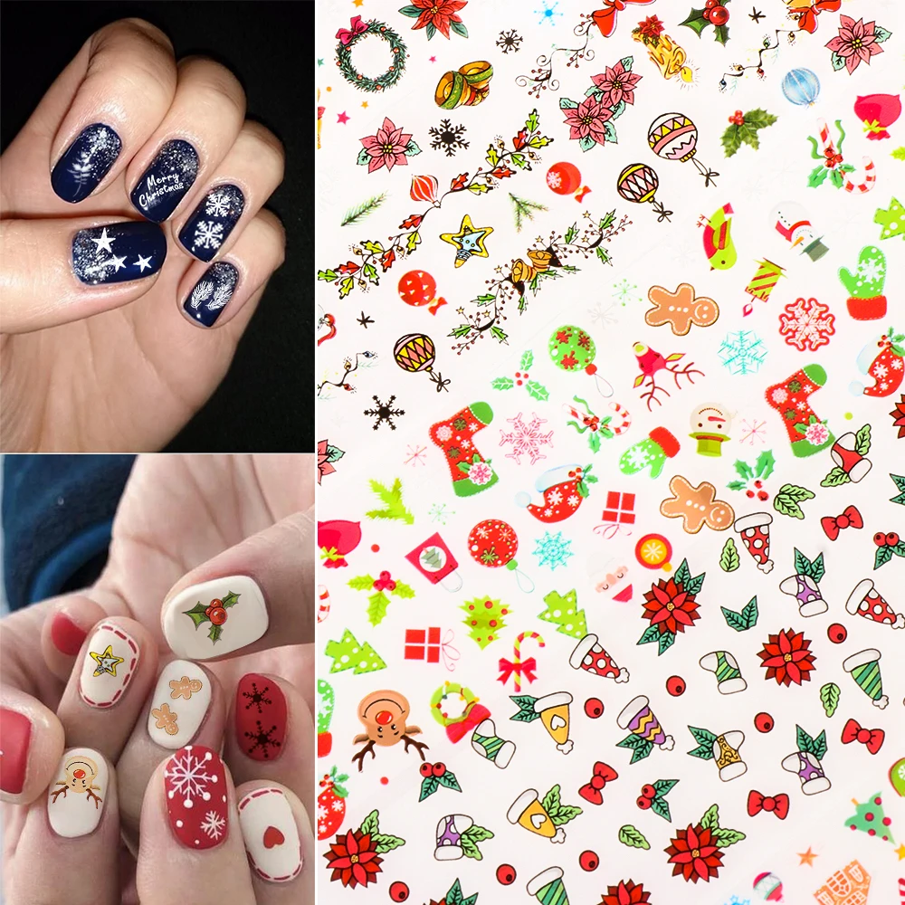 10Pcs Christmas Style Nail Stickers Holographic Transfer Slider Foils Winter Snowman Starry Sky Designs Decal DIY Nail Art Decor