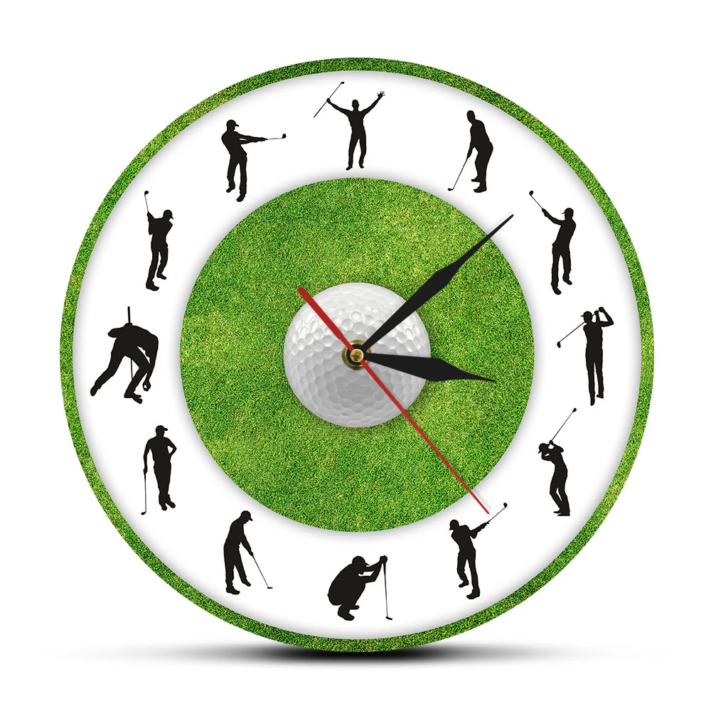 Golfer Figure Grass Modern Printed Wall Clock Golf Club Decor