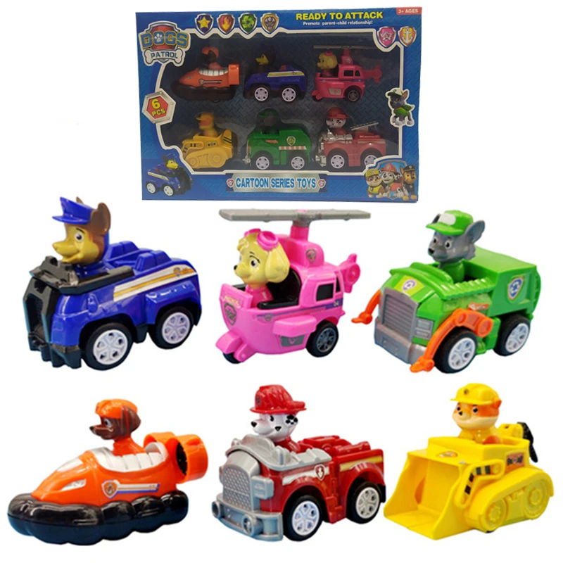 6pcs have box Paw Paterol, набор игрушек, фигурки, милый щенок с инерционным автомобилем, патруль, лапа, Круизер, автобус, спасательная машина, смотровая башня, игрушки для детей - Цвет: 6pcs have box