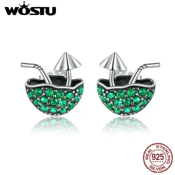 

WOSTU 2020 Summer New 925 Sterling Silver Coconut Shape Stud Earrings for Women Green Cubic Zircon CZ Fashion Jewelry CQE908