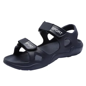 

2020 new black casual men's comfortable lightweight sandals men's beach solid hook hollow casual breathable flat sandals#119