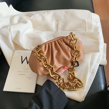 

Thick Chain Women Shoulder Bag Clip High Quality Brand Designer Handbag Fashion Soft Cloud Clutch Bag Fold Small Lady Hand Bag