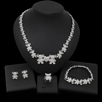 

Yulaili NEW Teddy Bear Heart Shape Wedding Jewelry Sets Necklace Earrings Bracelets Ring Bridal Party Jewellery Wholesale