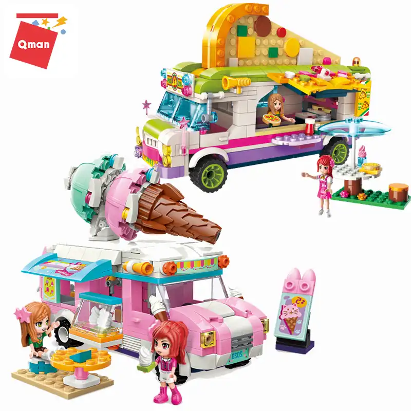 Qman女の子市友人王女キャンプ音楽カーホリデービルディングブロックセット子供ギフトアイスクリーム食品トラックモデル子供おもちゃ ブロック Aliexpress