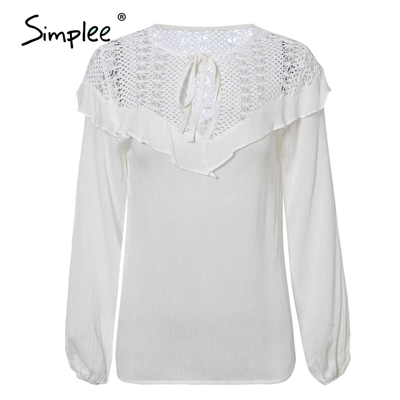 Simplee элегантная открытая женская блузка с оборками на шнуровке Женский хлопковый