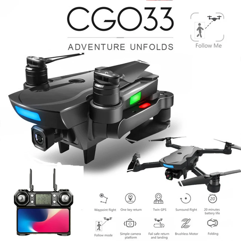 

RCtown Brushless FPV Quadcopter with 4K HD Wifi Gimbal Camera RC Helicopter Foldable Drone GPS Drone vs SG906 F11 zen k1
