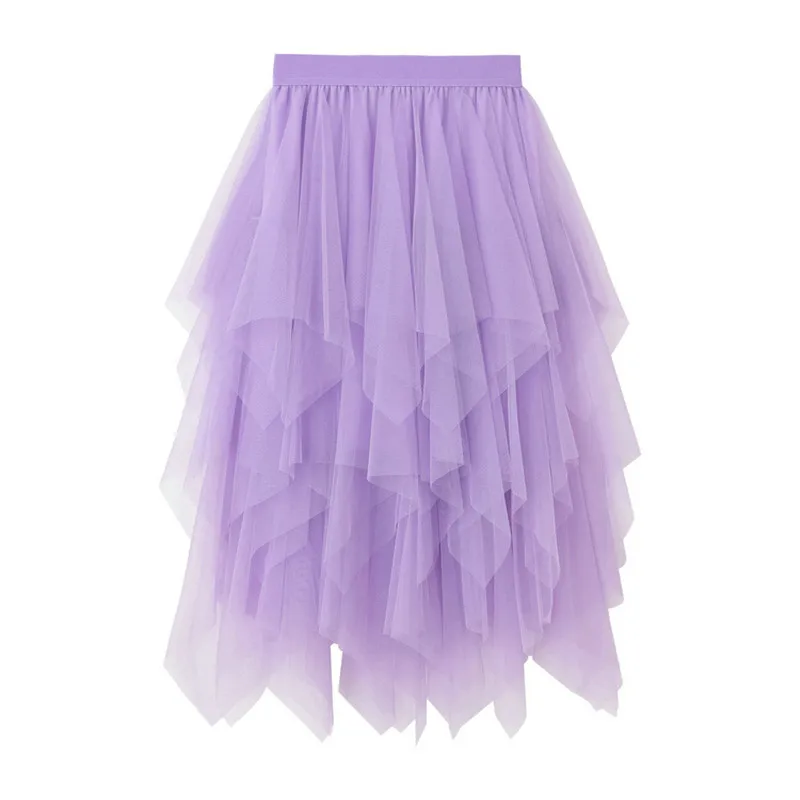 Women Ladies High Waist Tulle Tutu Skirt Elastic Mesh Net Solid Layered Skirts Black - Цвет: Фиолетовый