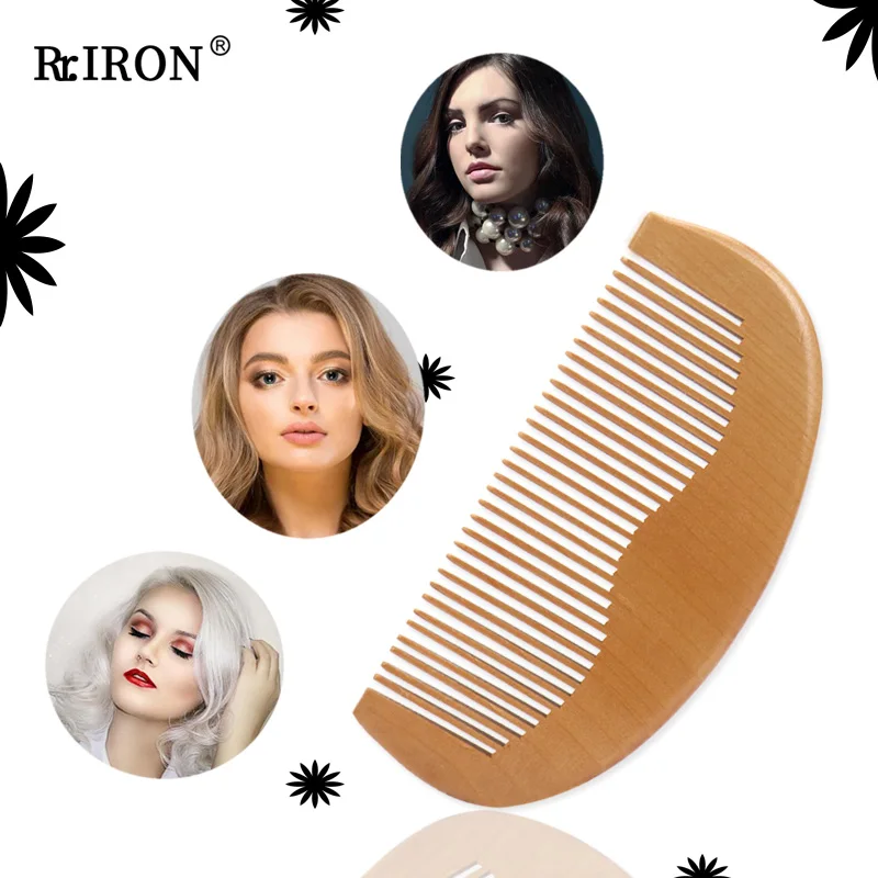 

Гребень RIRON из натурального бамбука с деревянным полумесяцем для закрытия зубов, Антистатическая Массажная расческа для ухода за волосами ...