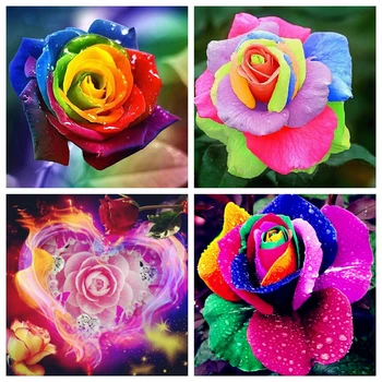 

HUACAN Diamond Painting Full Square Rose Diamond Embroidery Mosaic Flower Handicraft Home Decoration