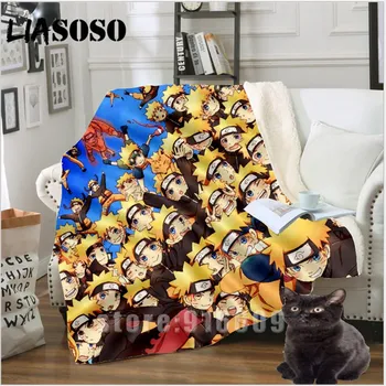 

New Naruto Sasuke Anime Plush Sofa Bedding Patterned Stuffed Chair Blanket Bedspread Bedclothes Travel Soft Warm Harajuku Quilt