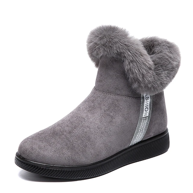 Winter Plush Boots Women Warm Outdoor Cotton Shoes Zip Up Ankle Bootie Fashion Casual Shoes Girl Anti-Skid Flats for Snow Day 3