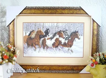 

14/16/18/22/25/28CT Lovely Counted Cross Stitch Kit Snow Horse Galloping Horses Running in Winter Snow dim 00310