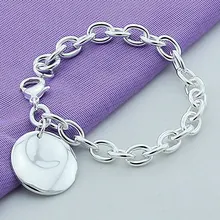 Серебряный браслет ювелирные изделия 925 Серебряный Простой Круглый кулон цепь звено браслет для женщин Мужская мода браслет