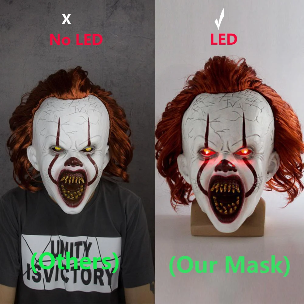 

Joker Mask For IT CHAPTER TWO 2 Horror Cosplay Latex Halloween Masks Clown Mask Flash Scary Halloween Masks Party Costume Props
