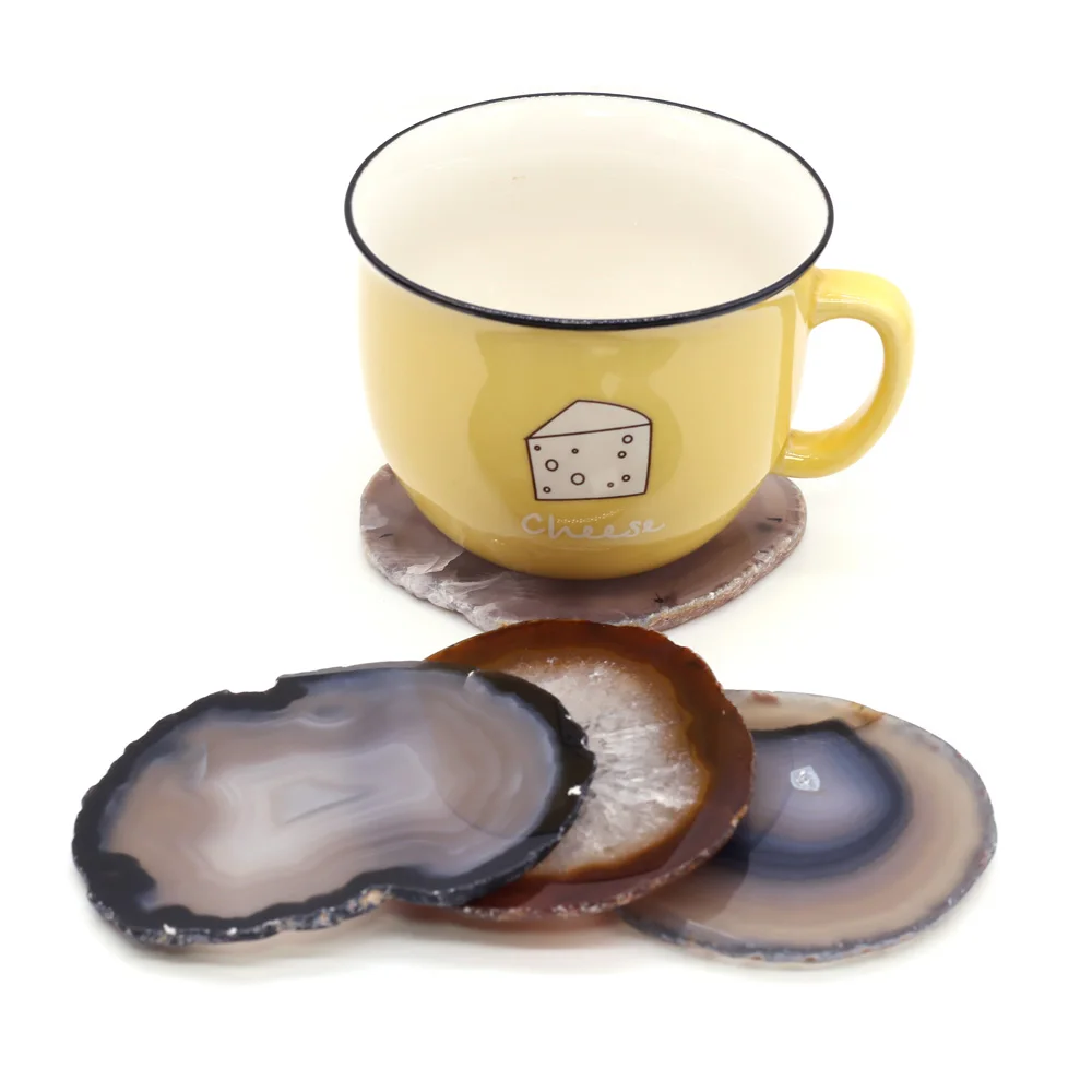

Natural Stone Agate Slice Grey Agate Coaster Teacup Tray Decorative Design Stone Coaster Home Decor Gemstone Coaster