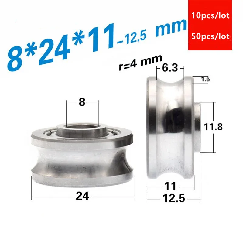 

10pcs/50pcs U groove rolling bearing pulley 8*24*11mm 8mm diameter track wheel 8x24x11 steel LR36-008