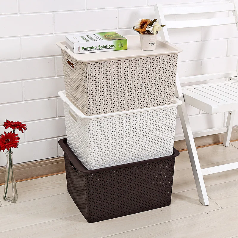9008 Rattan Storage Basket with Lid Large Size Modern Organizing Box Rectangular Storage Box High Quality Storage Basket