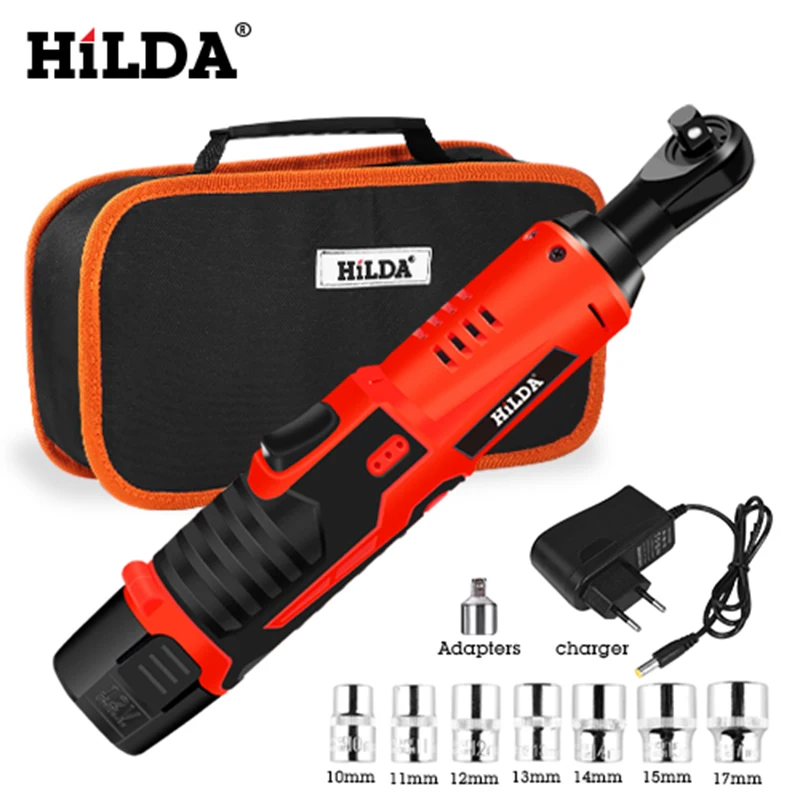 

HILDA 12V Electric Wrench Kit Cordless Ratchet Wrench Rechargeable Scaffolding Torque Ratchet With Sockets Tools Power Tools