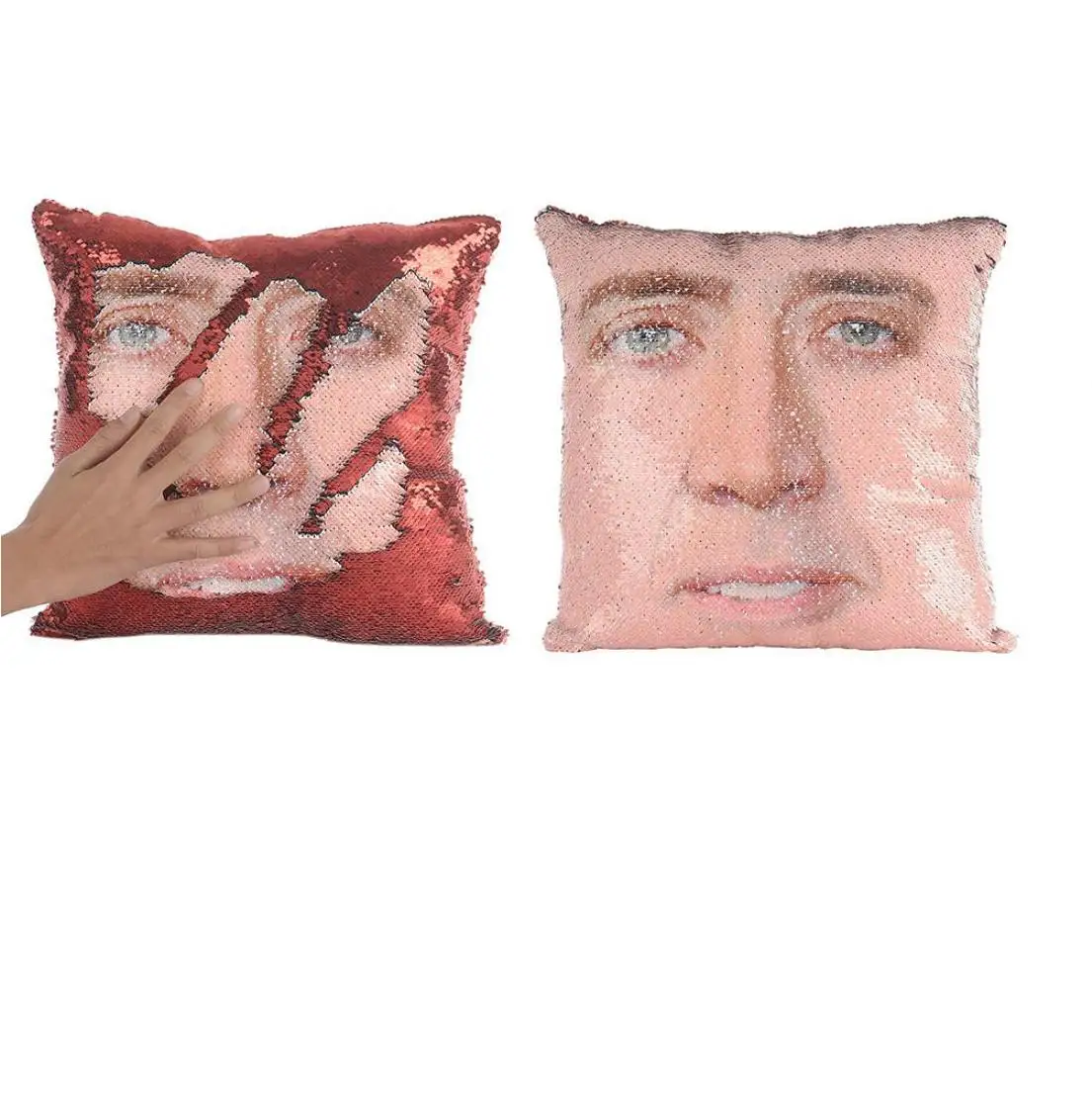 Creative Nicolas Face Pillow Case Reversible Sequin Pillow Cover