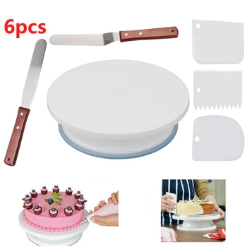 

6PCs/Set Plastic Cake Turntable Rotating Cake Plastic Dough Spatula Stand