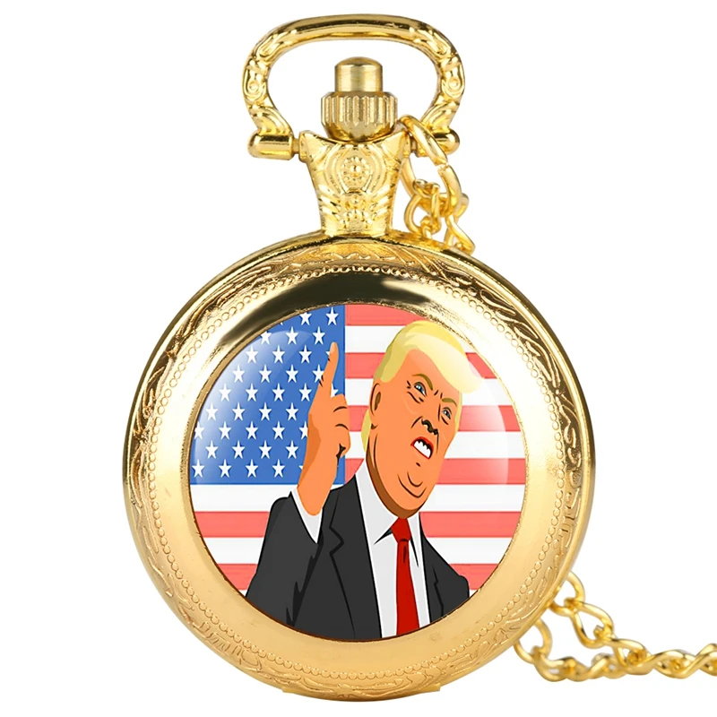 Часы наручные кварцевые с изображением Дональда Трампа карманные сувенирные