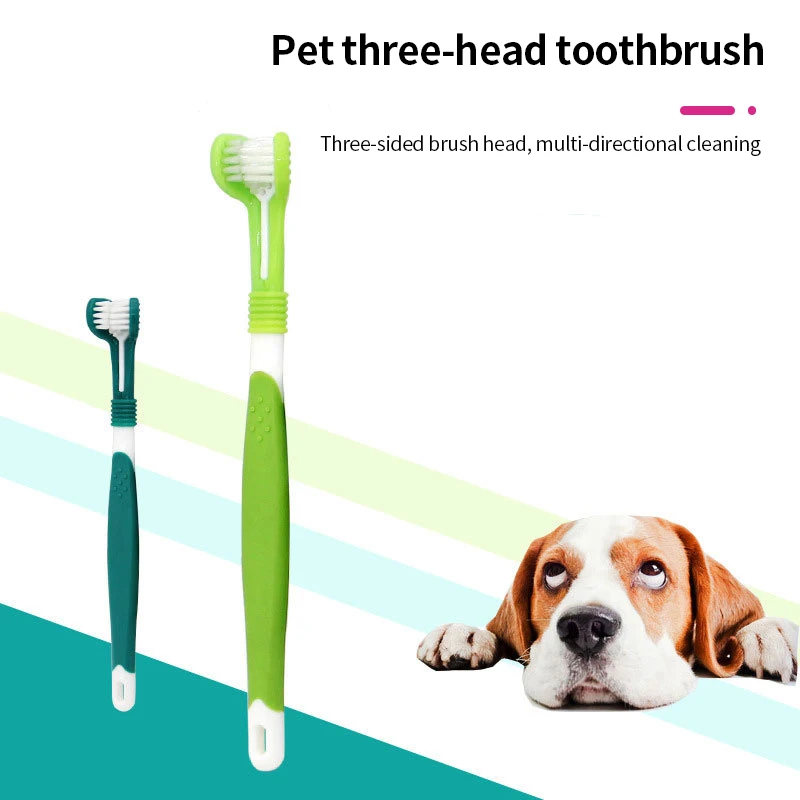 Pet Toothbrush Dog Toothbrush Cat Toothbrush Three Head Multifunctional