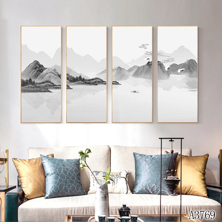 

Modern Abstract Oil Painting Print on Canvas 4pcs Chinese style Landscape Canvas Art Printing Wall Art Picture for Home Decor
