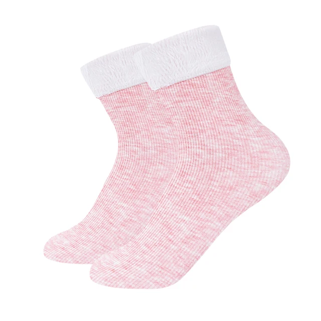 Winter Warmer Women Thicken Thermal Wool Cashmere Snow Socks Seamless Soft Solid Velvet Boots Floor Sleeping Sock for Men Unisex style 2-pink